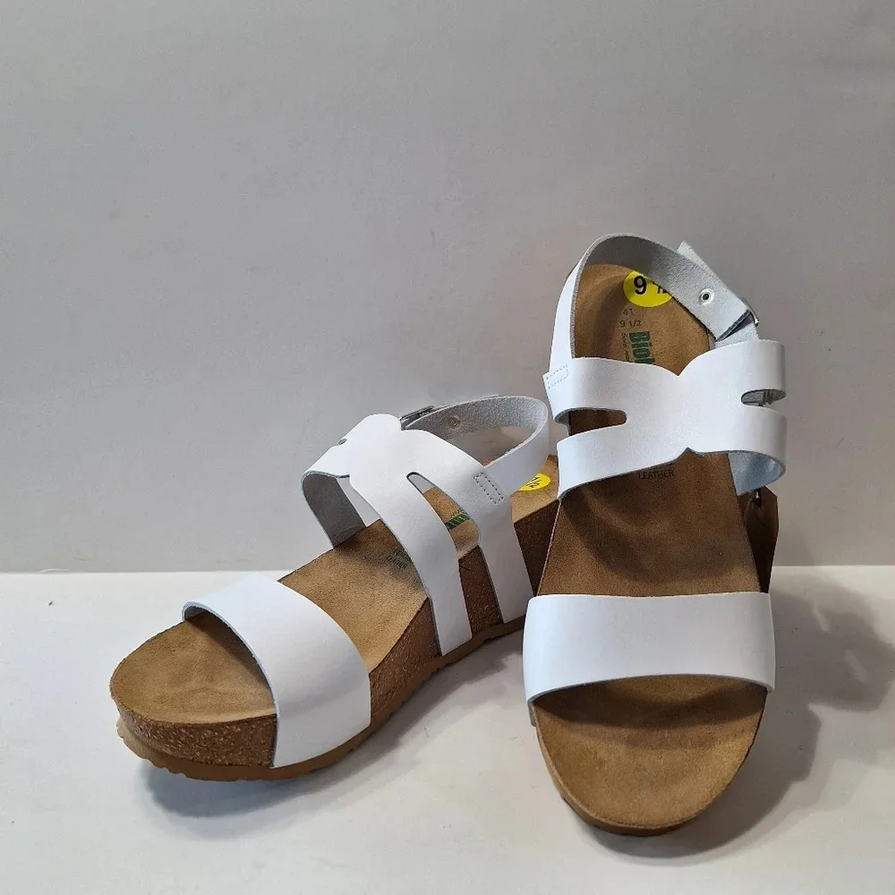 BioNatura Easy NEW White Tan Riviera Leather Preppy Platform Cork Wedges 9.5